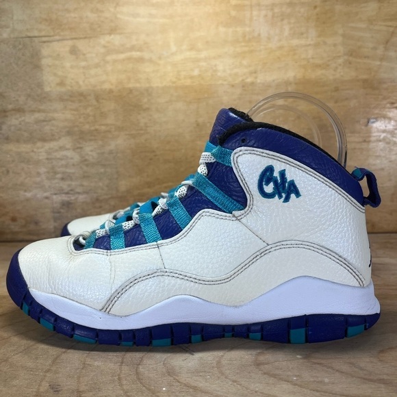 Air Jordan 10 Retro Charlotte Hornets Womens Size 6 (4.5Y) Shoes White Blue - Picture 3 of 8